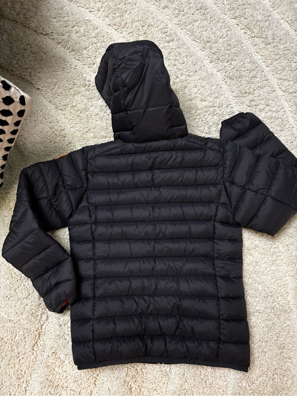 SAVE THE DUCK Black Hooded Puffer Jacket with Orange Lining - Picture 3 of 5